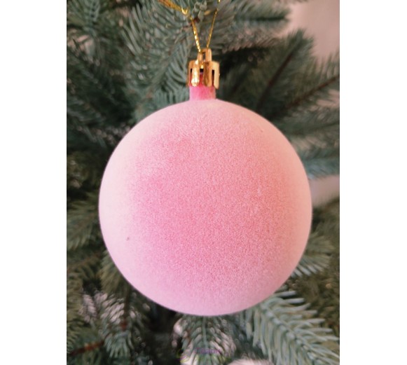 Новогодний шар "Бархат" Ø80мм розовый, цена за набор 4шт